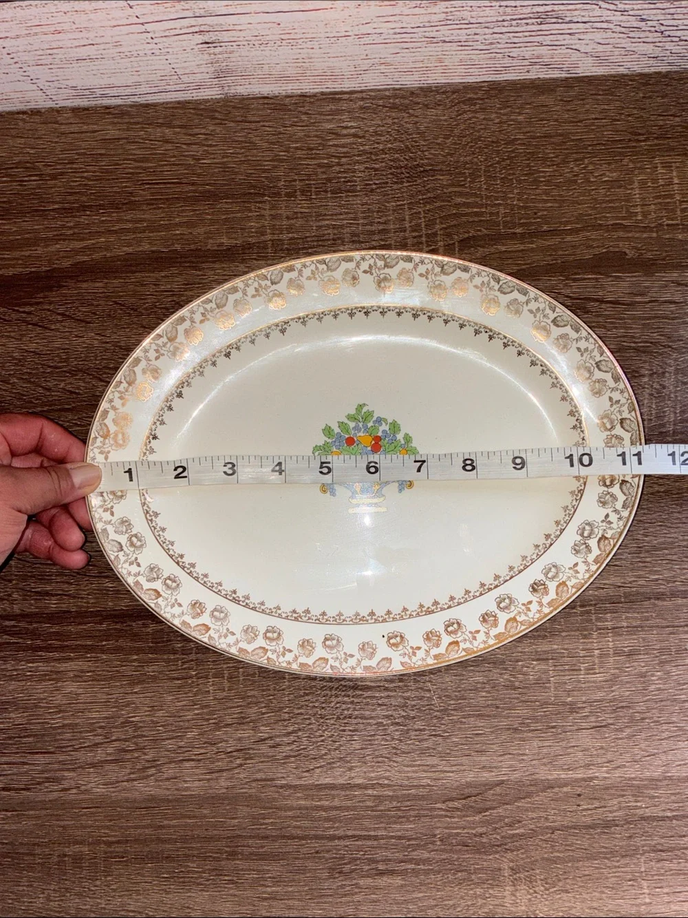 Vtg Pope Gosser Cream Floral Fruit Medallion Serving Platter
